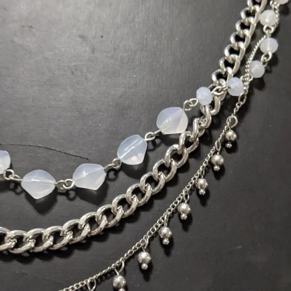 Multi Strand Silver and White Necklace - Picture 6 of 7